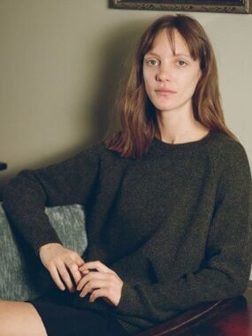Hesperios Green Alpaca mini sweater dress raglan sleeve Faro style L